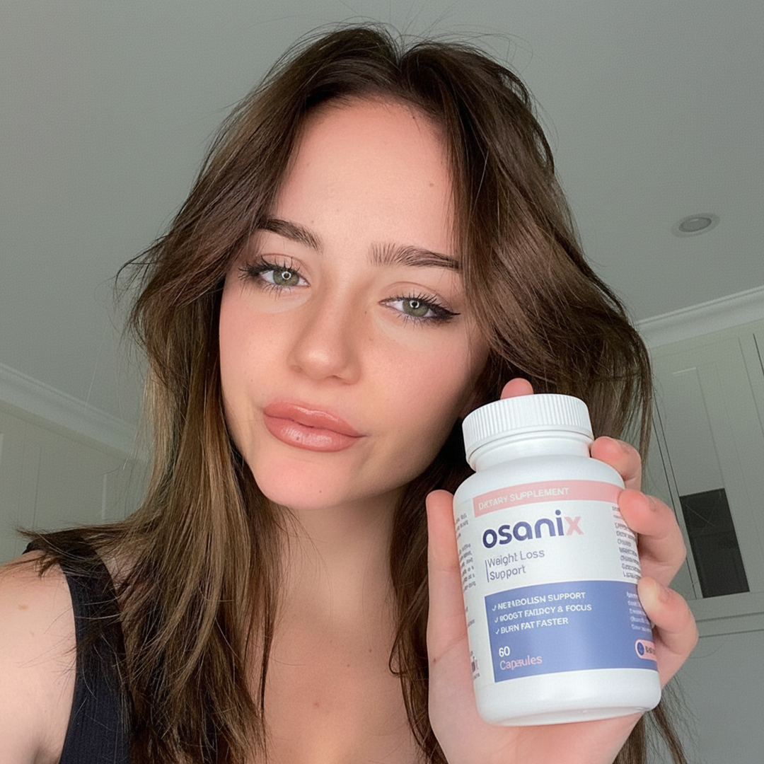 Vrouw met een fles Osanix Weight Loss Support